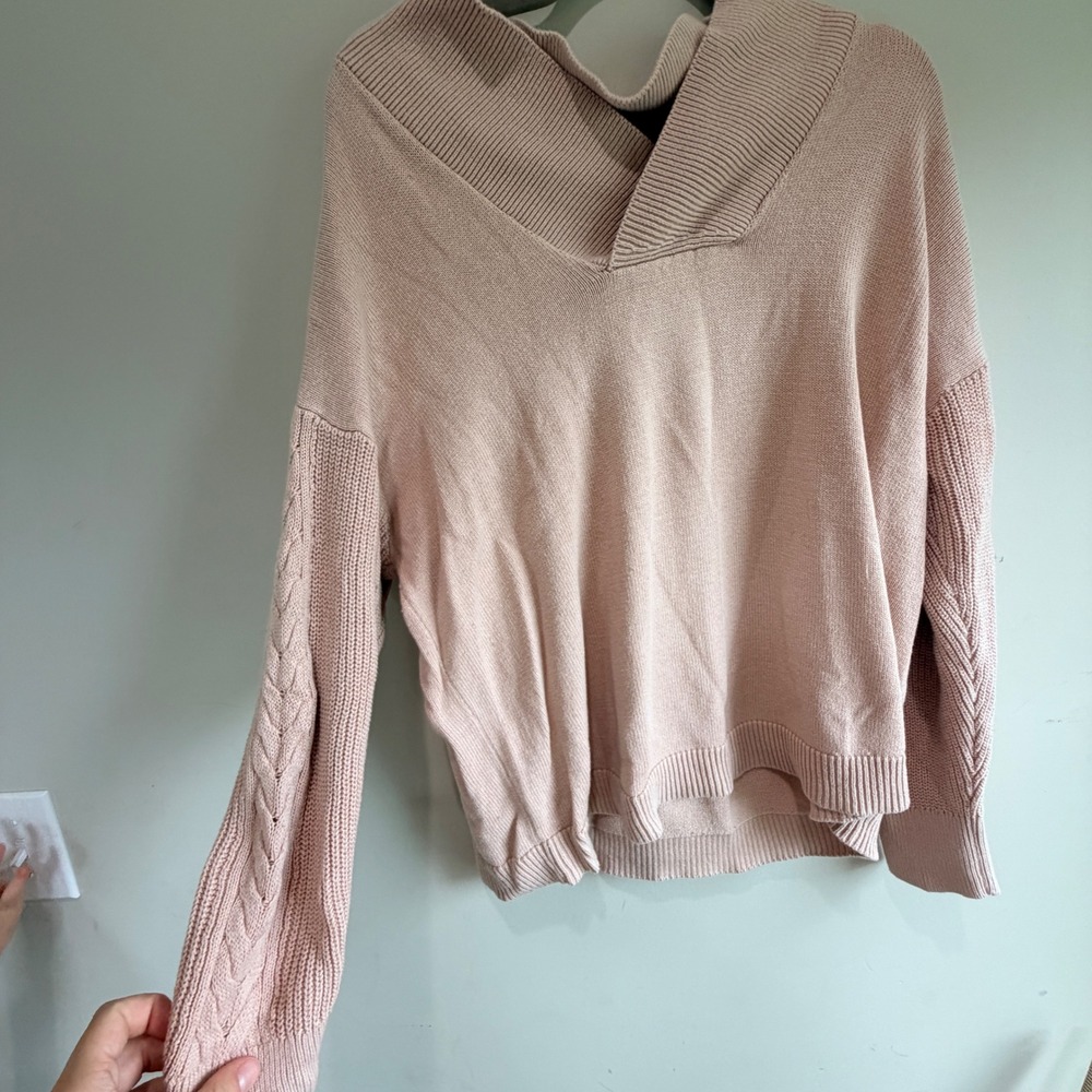 Haven Well Within Shawl Neck Cable Knit Sweater Women XL Pink Cotton Cashmere